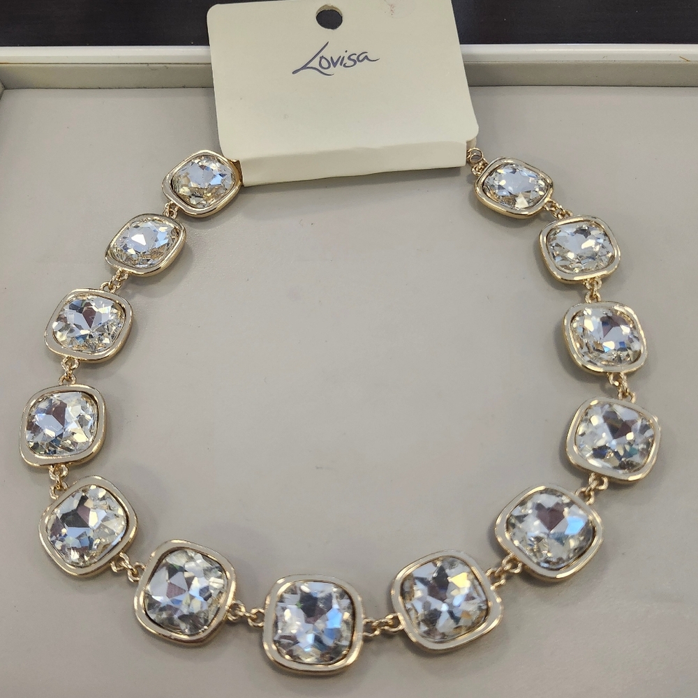 NWT Lovisa Gold-Tone Diamante Round Clear Crystal Necklace
